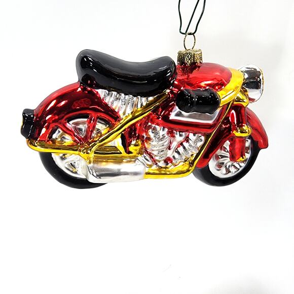 Red Glass Blown Motorcycle Ornament - Picture 2 of 5
